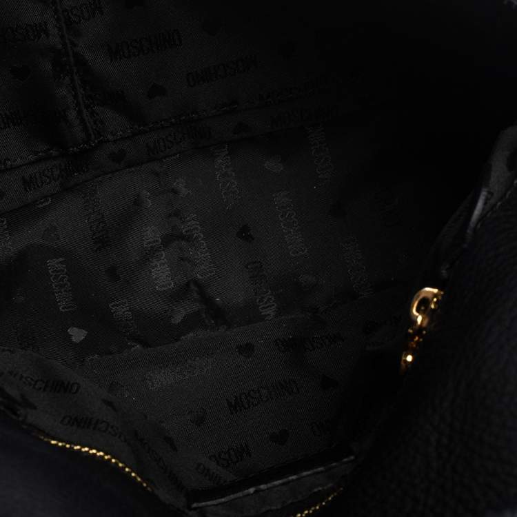 Pre Owned Moschino Black Leather Logo Flap Top Handle Bag