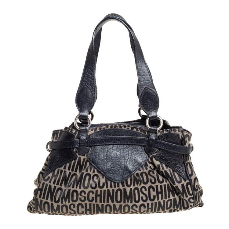 مملوكة مسبقًا Moschino Black Monogram Leather and Canvas Lock Tote
