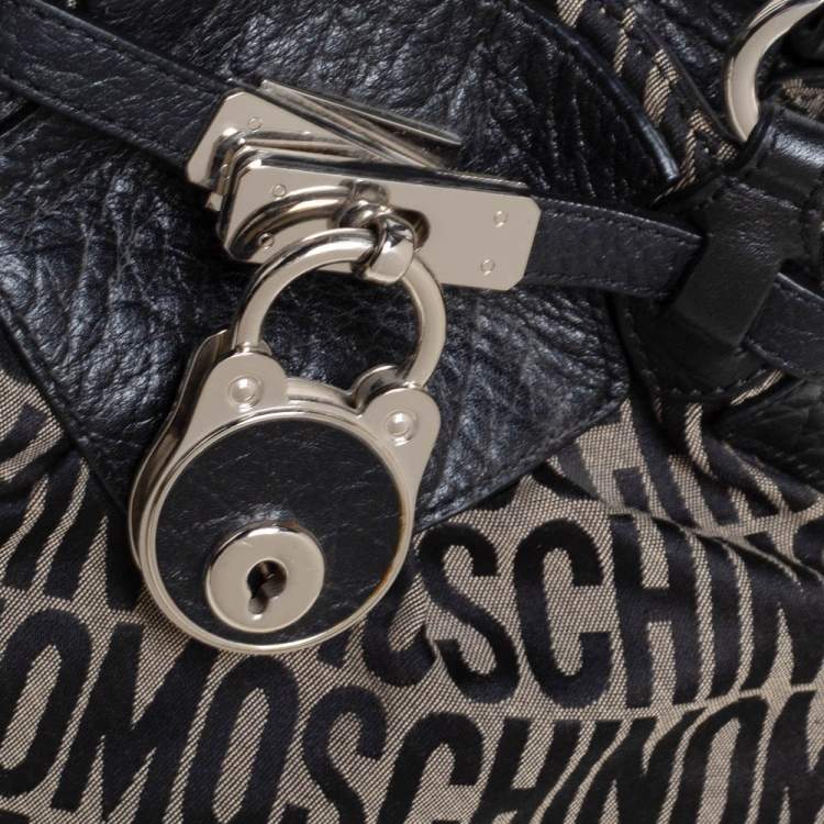 مملوكة مسبقًا Moschino Black Monogram Leather and Canvas Lock Tote