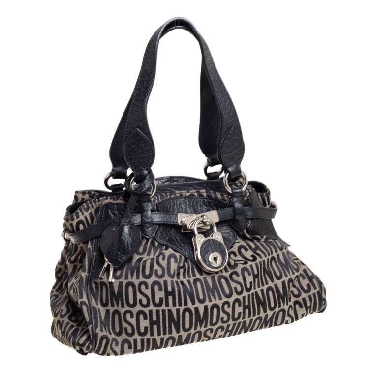 مملوكة مسبقًا Moschino Black Monogram Leather and Canvas Lock Tote