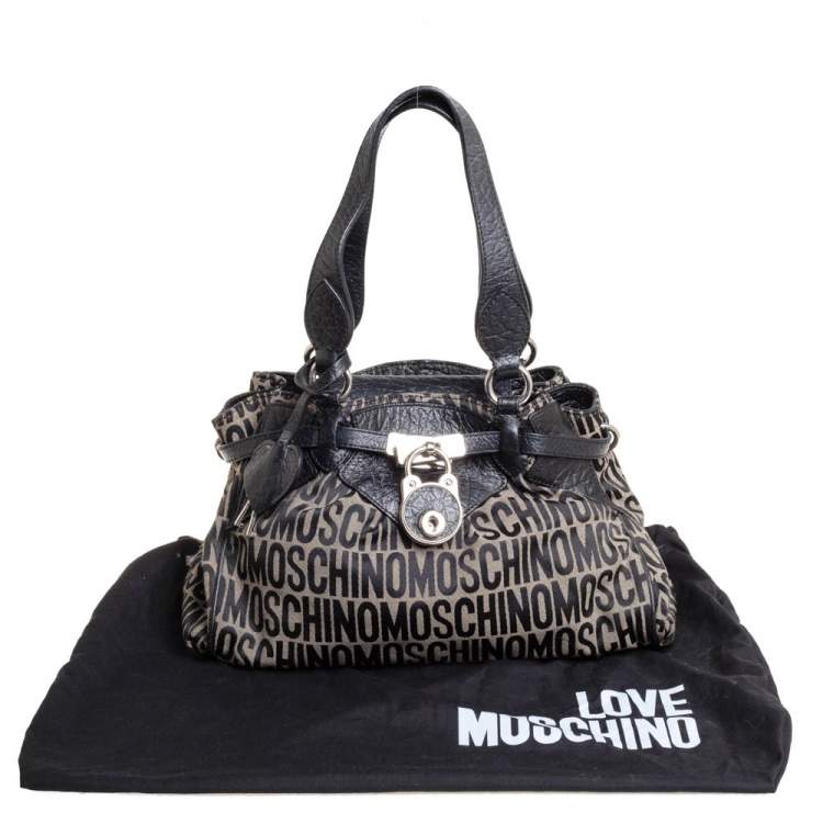 مملوكة مسبقًا Moschino Black Monogram Leather and Canvas Lock Tote