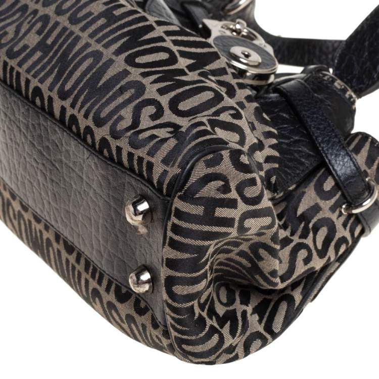 مملوكة مسبقًا Moschino Black Monogram Leather and Canvas Lock Tote