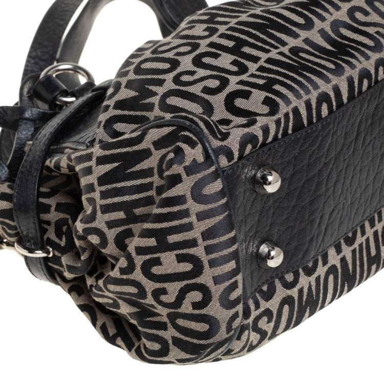مملوكة مسبقًا Moschino Black Monogram Leather and Canvas Lock Tote