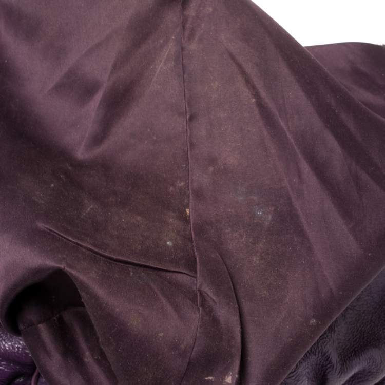 Pre Owned Moschino Purple Crinkled Patent Leather Double Zip Pocket Duffel Bag