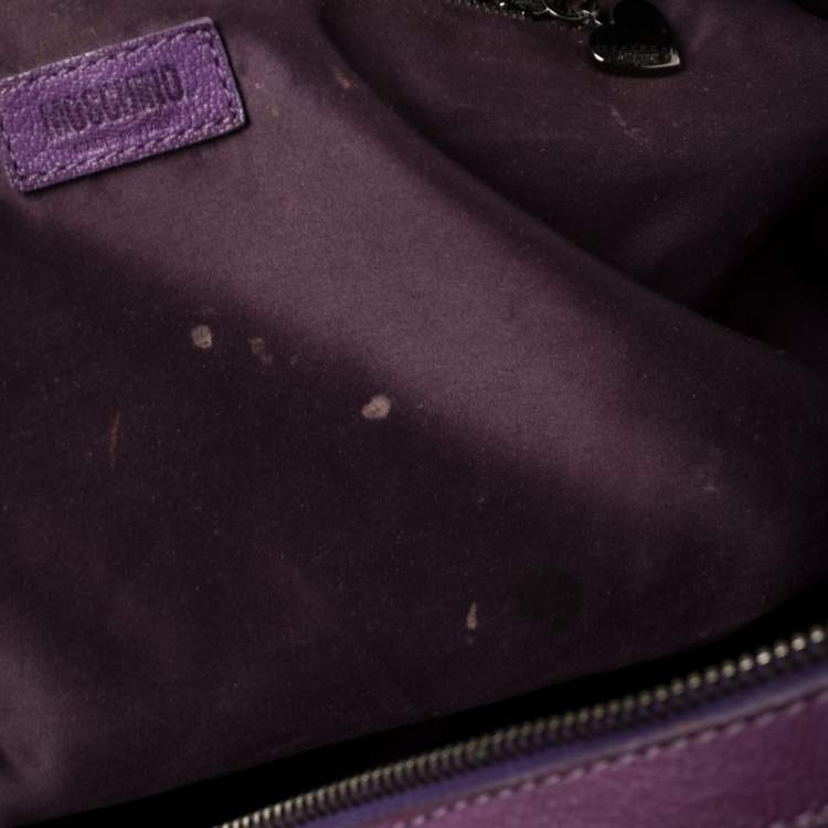 Pre Owned Moschino Purple Crinkled Patent Leather Double Zip Pocket Duffel Bag