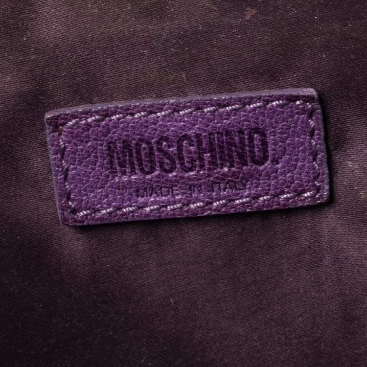 Pre Owned Moschino Purple Crinkled Patent Leather Double Zip Pocket Duffel Bag