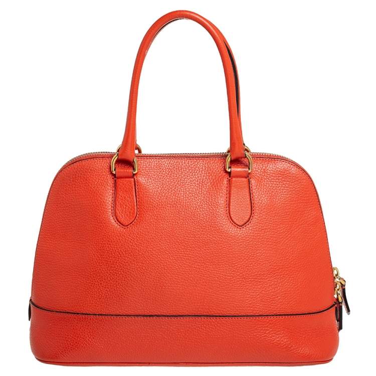 Pre Owned Moschino Orange Logo Plaque Leather Dome Satchel