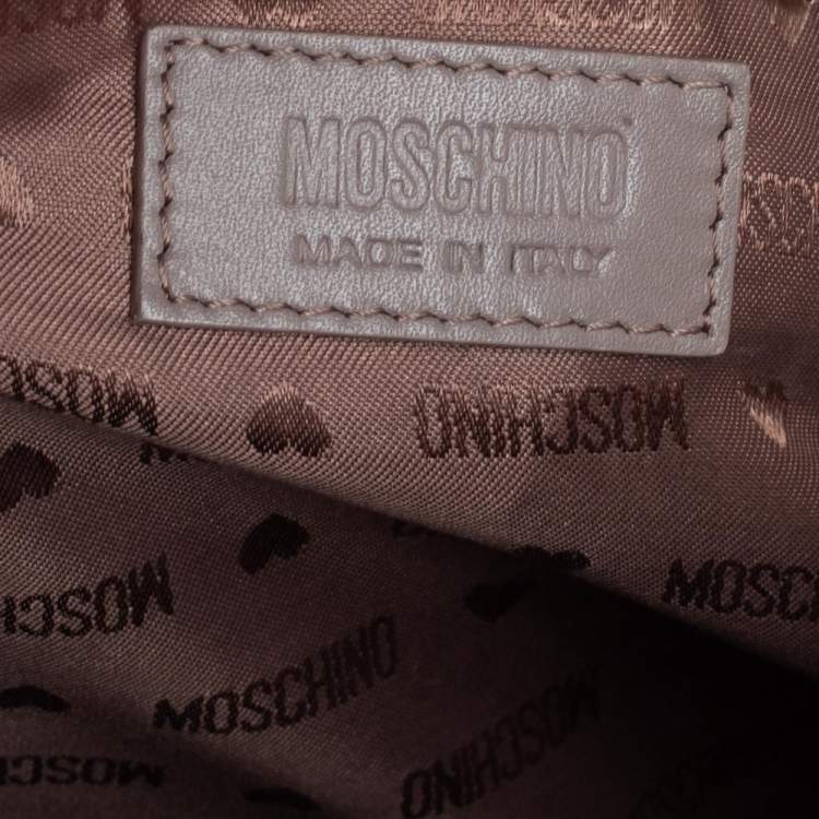 Pre Owned Moschino Orange Logo Plaque Leather Dome Satchel