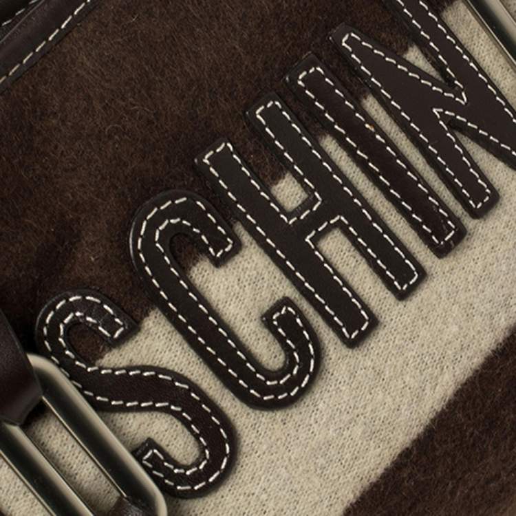 مملوكة مسبقًا Moschino Brown/White Wool And Leather Logo Tote