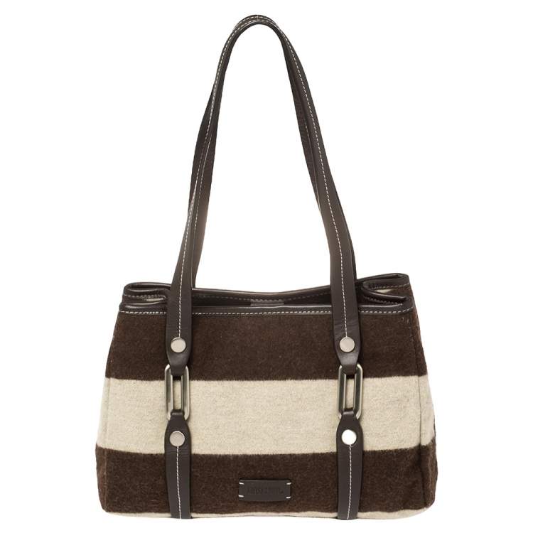 مملوكة مسبقًا Moschino Brown/White Wool And Leather Logo Tote