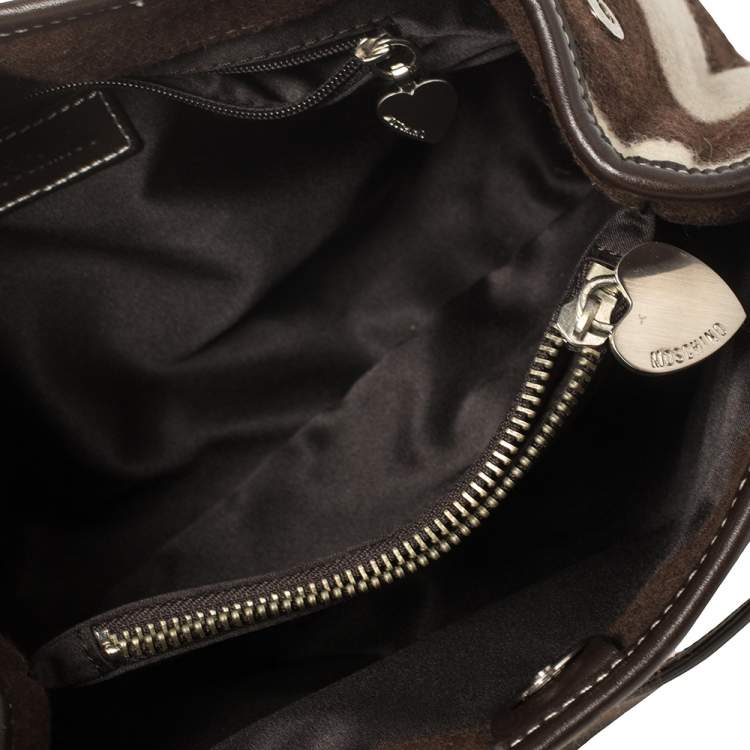 مملوكة مسبقًا Moschino Brown/White Wool And Leather Logo Tote