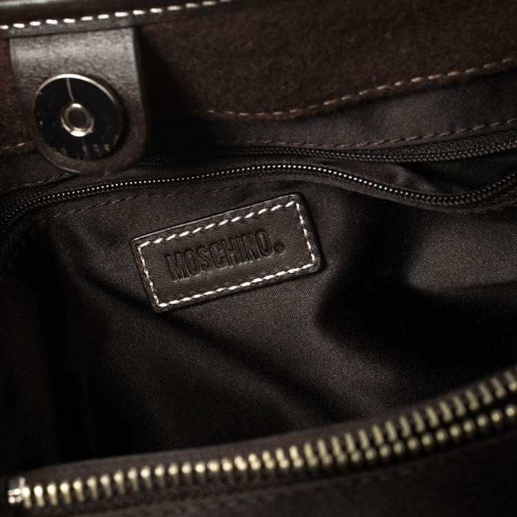 مملوكة مسبقًا Moschino Brown/White Wool And Leather Logo Tote