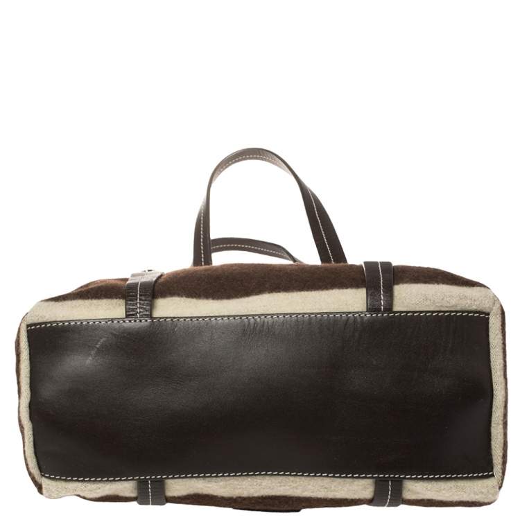 مملوكة مسبقًا Moschino Brown/White Wool And Leather Logo Tote