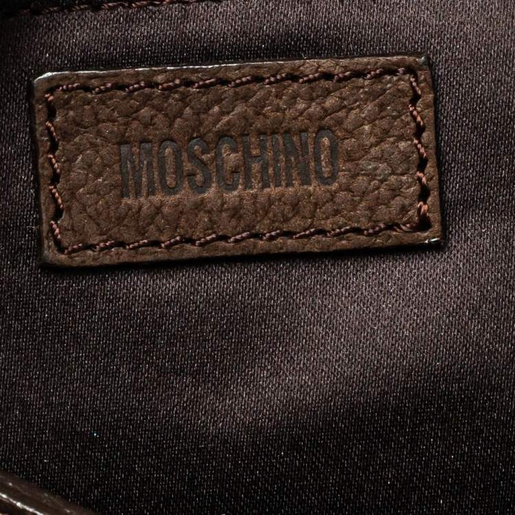 Pre Owned Moschino Brown Leather and Fabric Trim Pom Pom Hobo