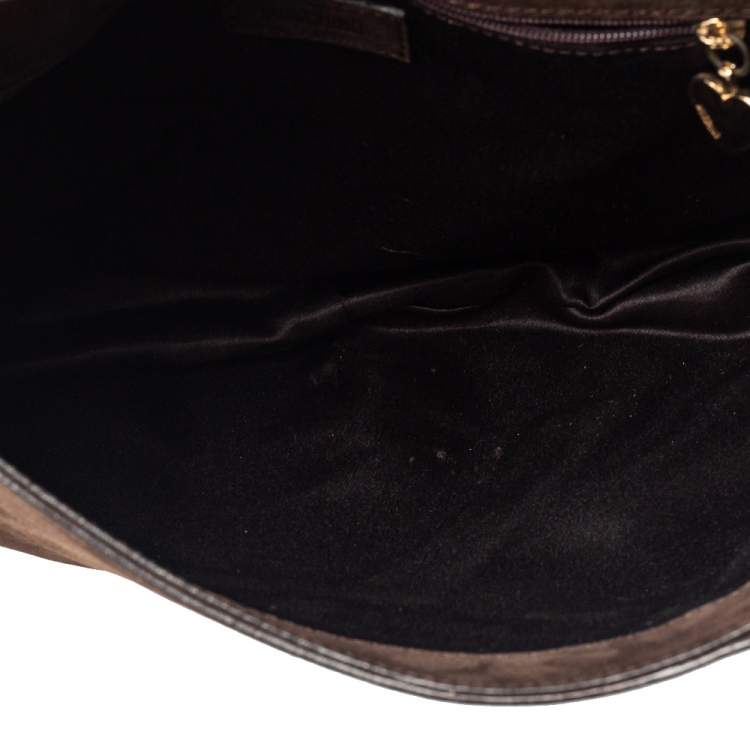 Pre Owned Moschino Brown Leather and Fabric Trim Pom Pom Hobo