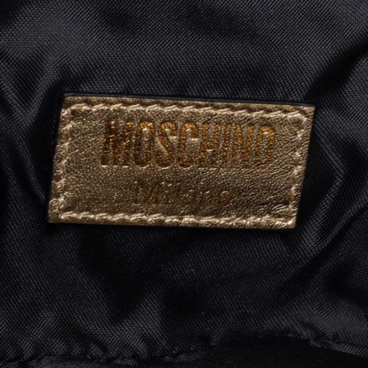 Pre Owned Moschino Gold Quilted Leather Mini Dollaro Top Handle Bag