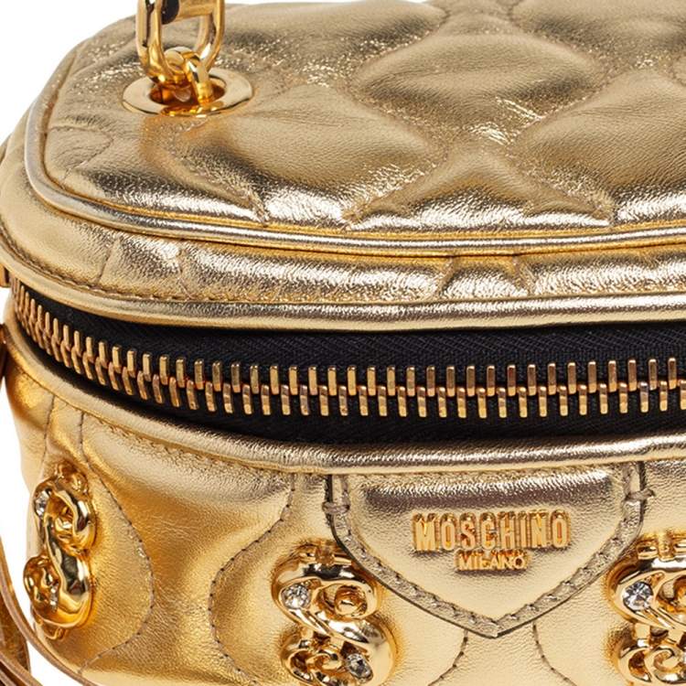 Pre Owned Moschino Gold Quilted Leather Mini Dollaro Top Handle Bag