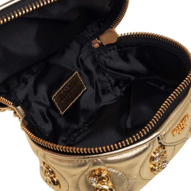 Pre Owned Moschino Gold Quilted Leather Mini Dollaro Top Handle Bag