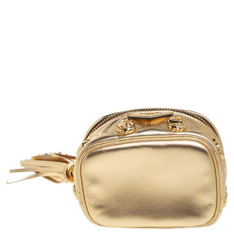 Pre Owned Moschino Gold Quilted Leather Mini Dollaro Top Handle Bag