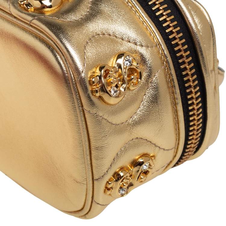 Pre Owned Moschino Gold Quilted Leather Mini Dollaro Top Handle Bag