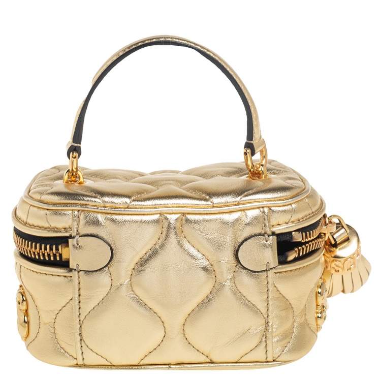 Pre Owned Moschino Gold Quilted Leather Mini Dollaro Top Handle Bag