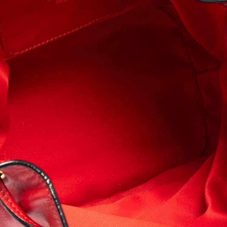 Pre Owned Moschino Red Leather Classic Logo Drawstring Bucket Bag