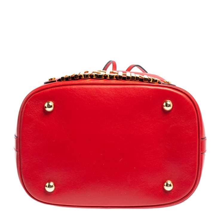 Pre Owned Moschino Red Leather Classic Logo Drawstring Bucket Bag