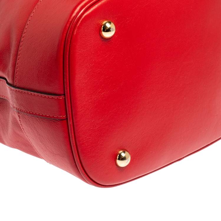 Pre Owned Moschino Red Leather Classic Logo Drawstring Bucket Bag