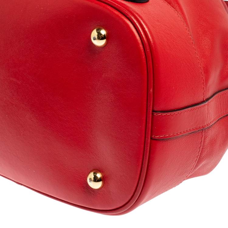 Pre Owned Moschino Red Leather Classic Logo Drawstring Bucket Bag