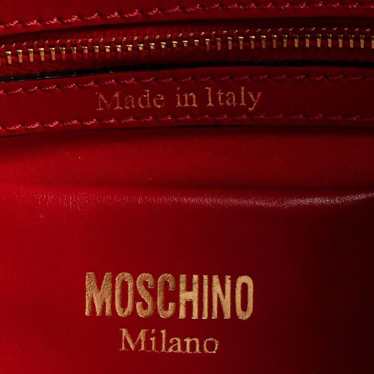 Pre Owned Moschino Red Leather Classic Logo Drawstring Bucket Bag