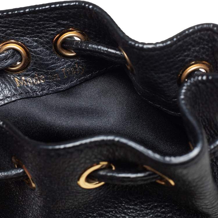 Pre Owned Moschino Black Leather Drawstring Bucket Crossbody Bag