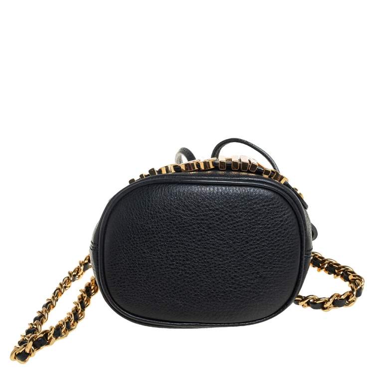 Pre Owned Moschino Black Leather Drawstring Bucket Crossbody Bag