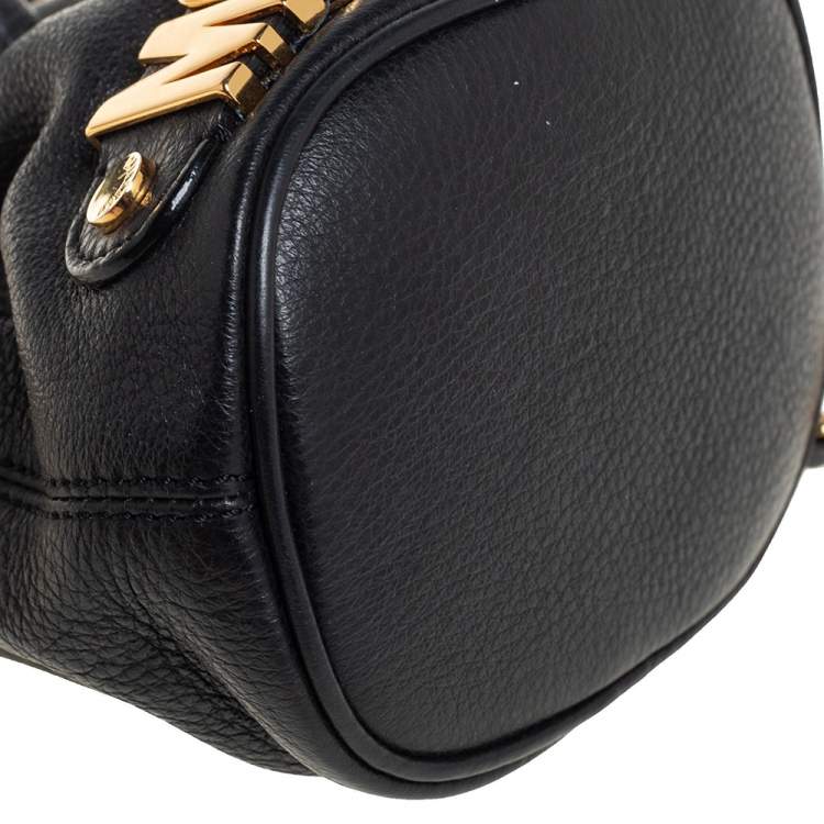 Pre Owned Moschino Black Leather Drawstring Bucket Crossbody Bag