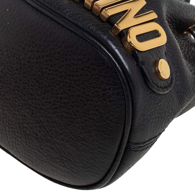 Pre Owned Moschino Black Leather Drawstring Bucket Crossbody Bag