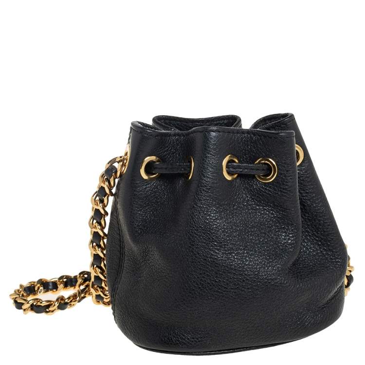 Pre Owned Moschino Black Leather Drawstring Bucket Crossbody Bag