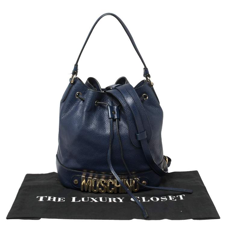Pre Owned Moschino Blue Leather Drawstring Bucket Bag