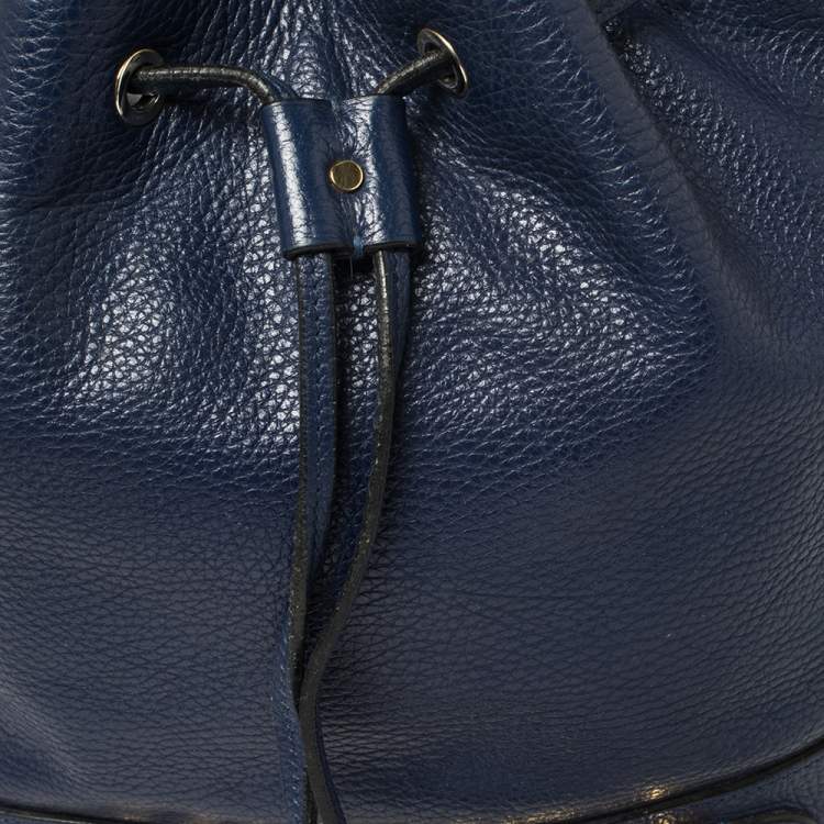 Pre Owned Moschino Blue Leather Drawstring Bucket Bag