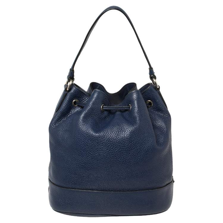 Pre Owned Moschino Blue Leather Drawstring Bucket Bag