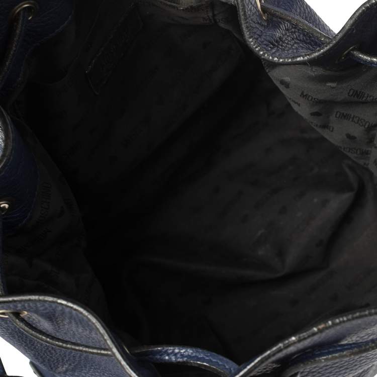 Pre Owned Moschino Blue Leather Drawstring Bucket Bag