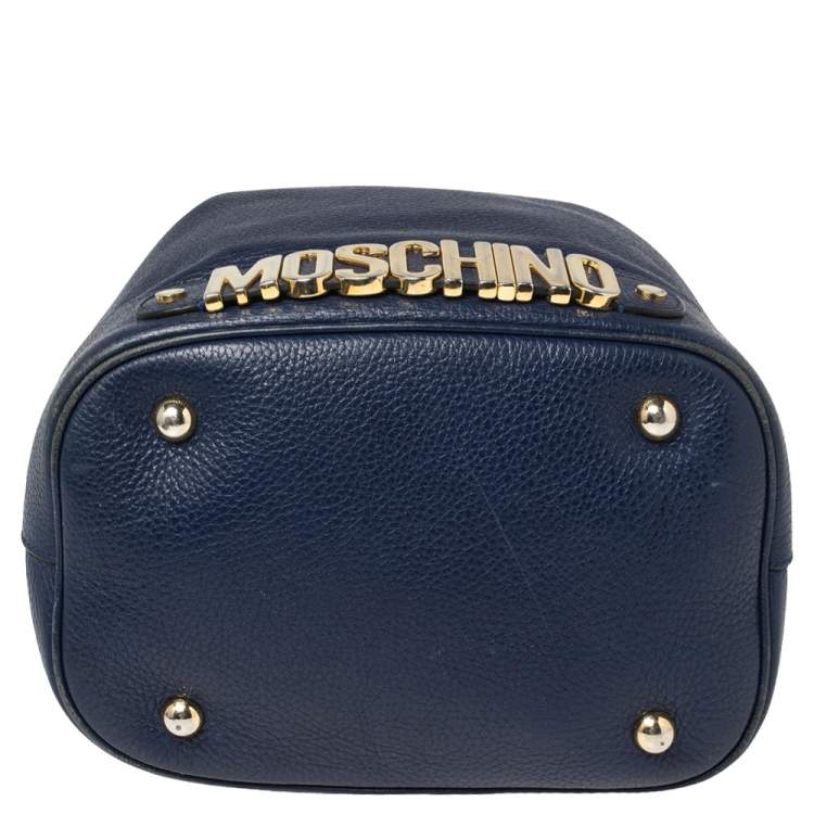 Pre Owned Moschino Blue Leather Drawstring Bucket Bag