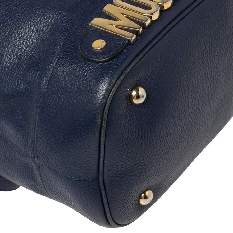 Pre Owned Moschino Blue Leather Drawstring Bucket Bag