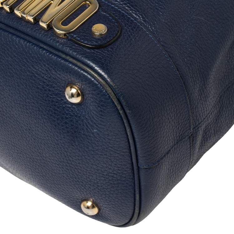 Pre Owned Moschino Blue Leather Drawstring Bucket Bag