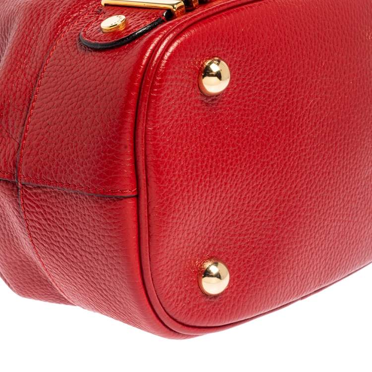 Pre Owned Moschino Red Leather Logo Drawstring Bucket Bag