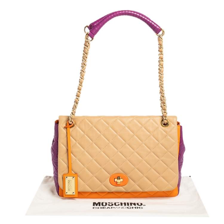 Pre Owned Moschino Multicolor Quilted Leather Flap Shoulder Bag