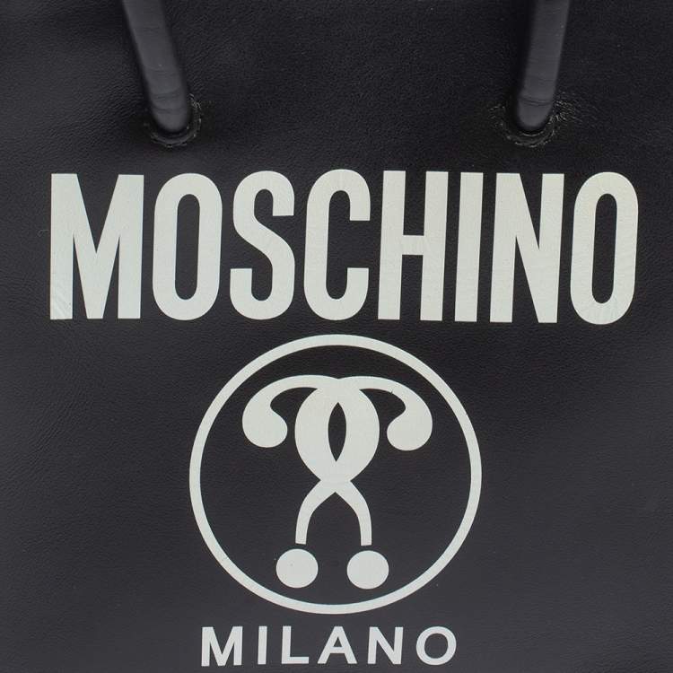 Pre Owned Moschino Black Signature Leather Mini Vertical Tote 