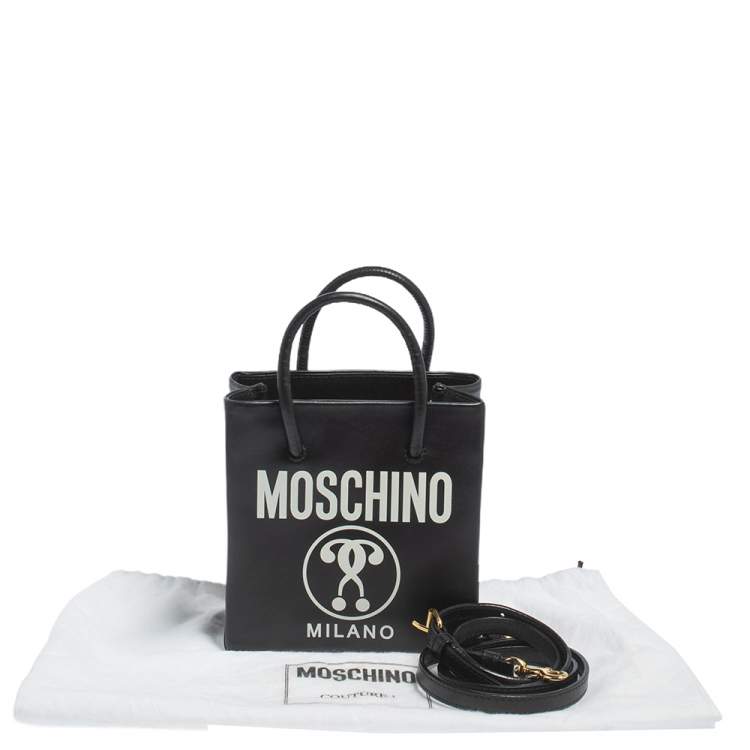Pre Owned Moschino Black Signature Leather Mini Vertical Tote 