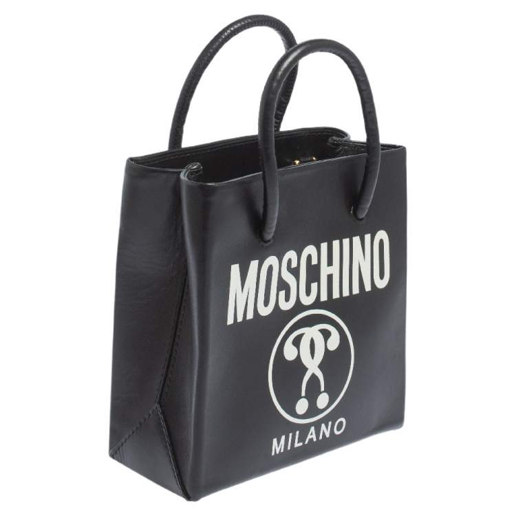 Pre Owned Moschino Black Signature Leather Mini Vertical Tote 