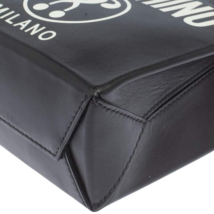 Pre Owned Moschino Black Signature Leather Mini Vertical Tote 
