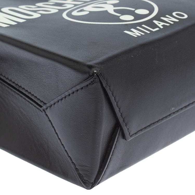 Pre Owned Moschino Black Signature Leather Mini Vertical Tote 