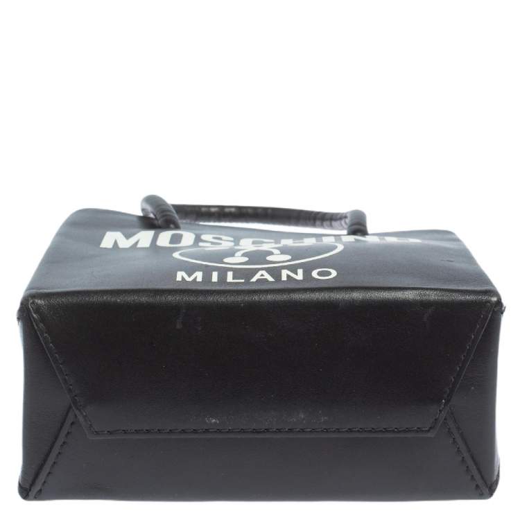 Pre Owned Moschino Black Signature Leather Mini Vertical Tote 